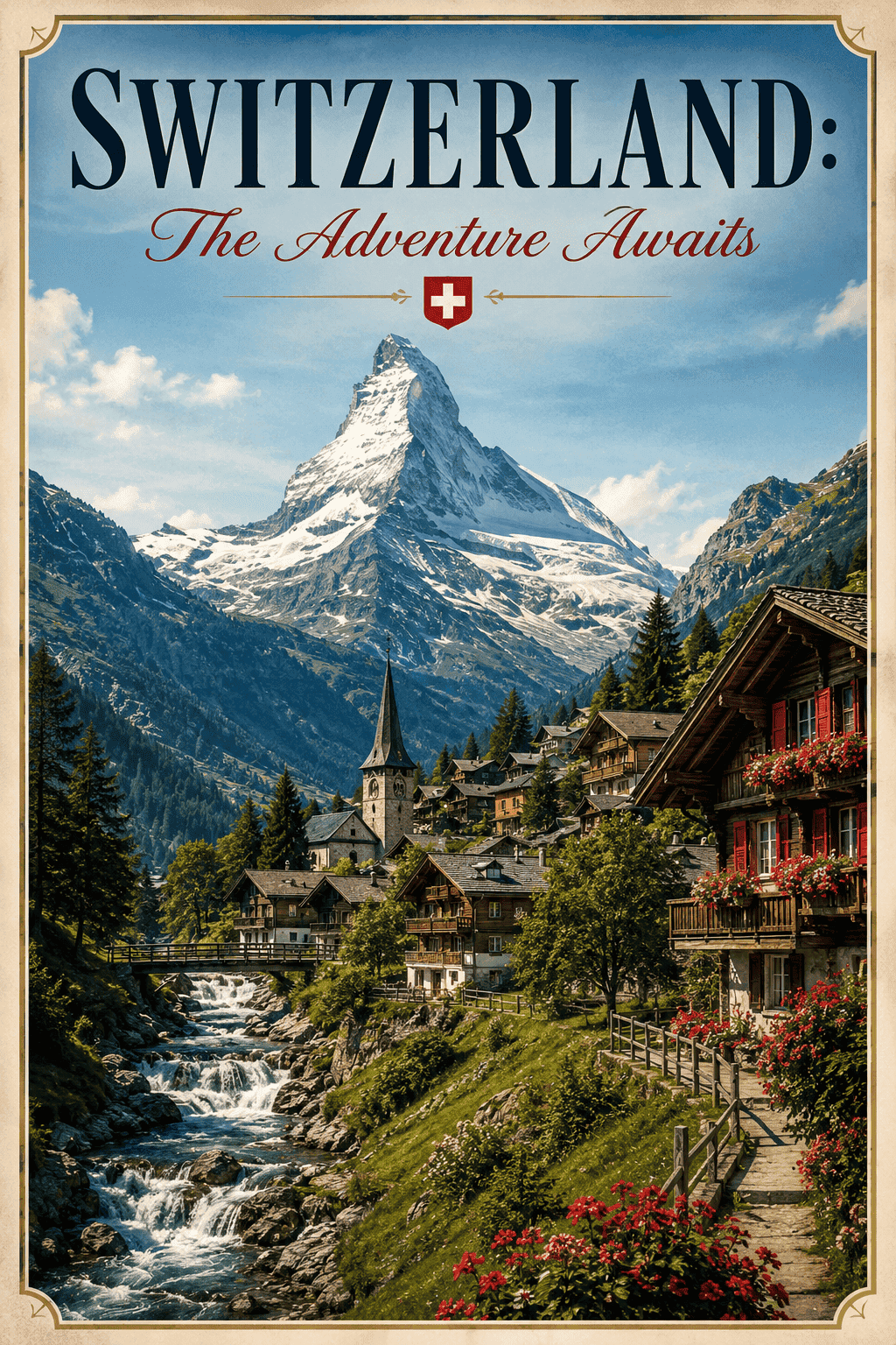 AI generated Swiss Alps travel poster