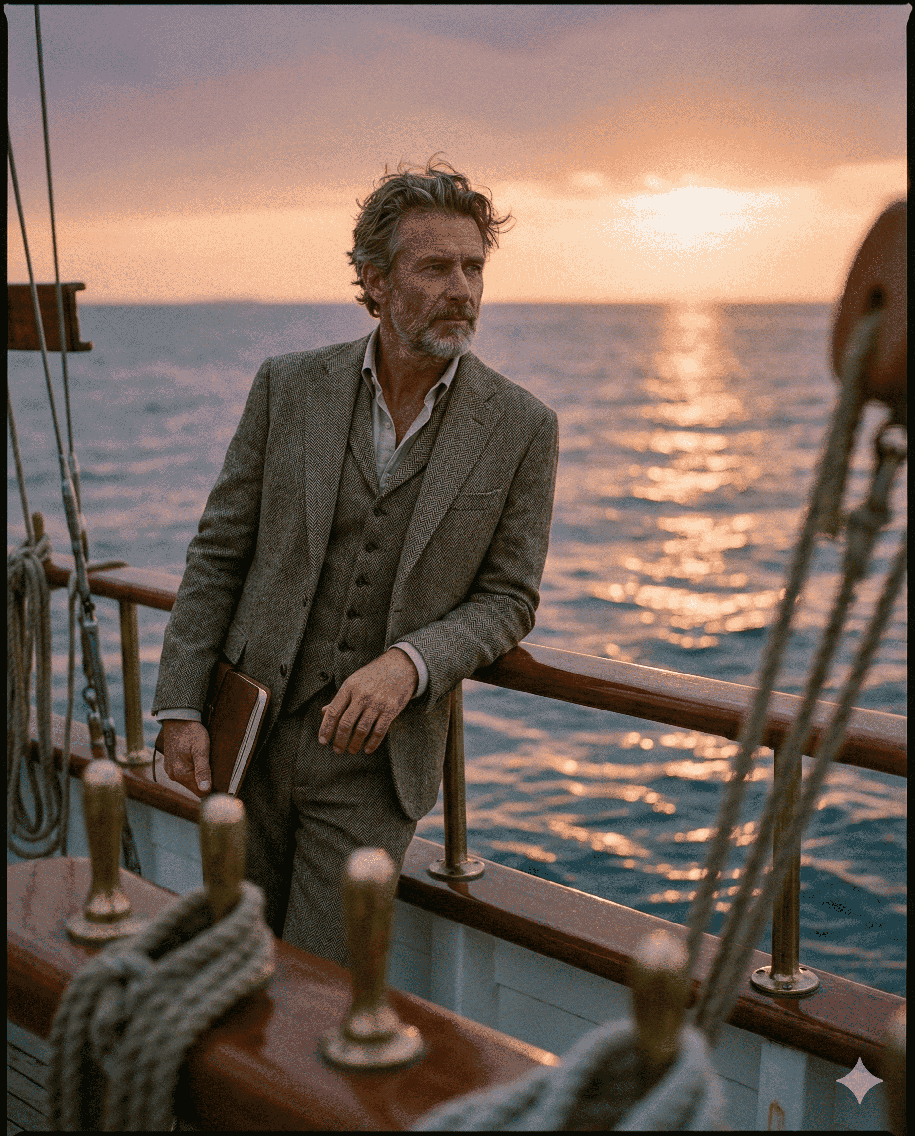 Cinematic portrait of a sailor at sunset