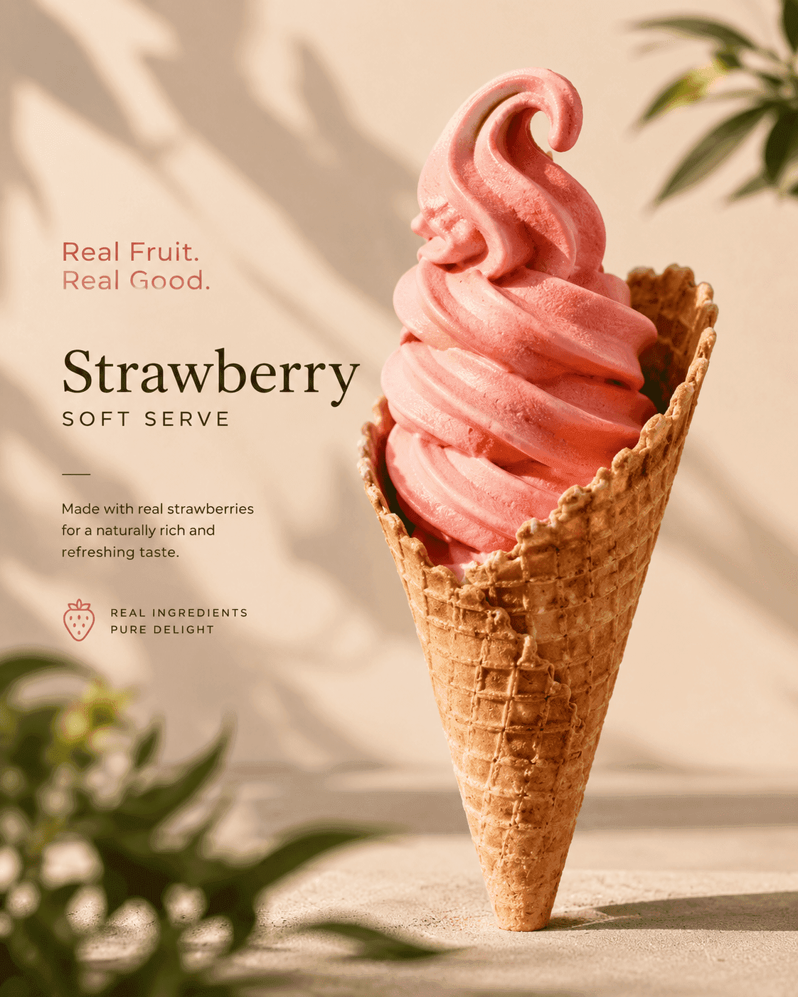 Premium strawberry ice cream product photography