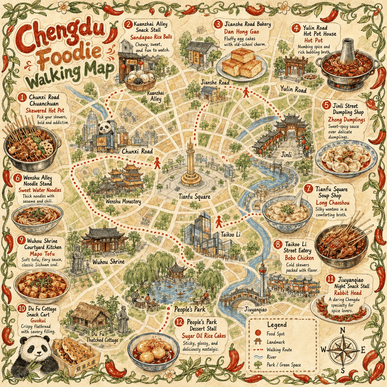 Hand-drawn Chengdu food map illustration