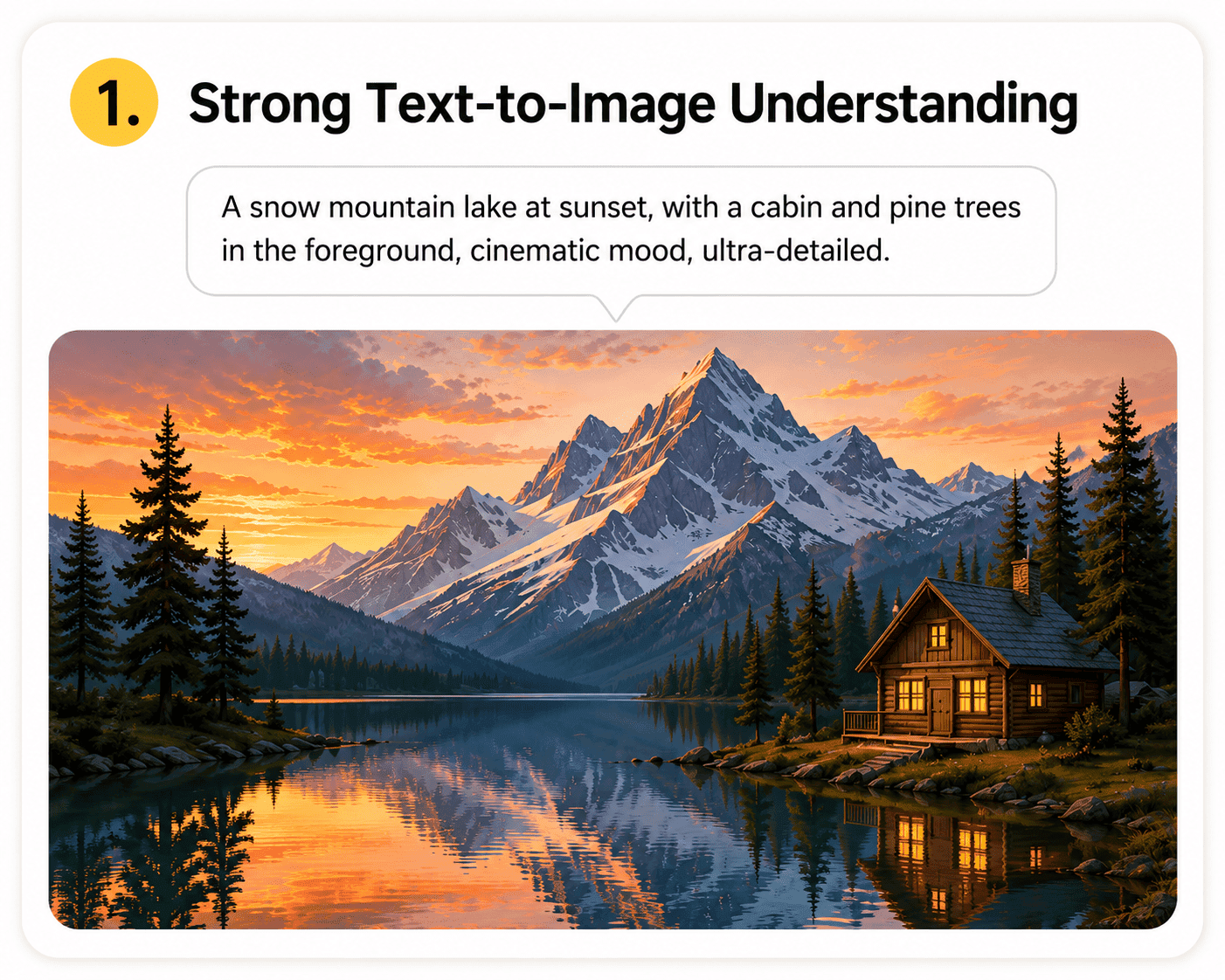 Nano Banana text to image example — cinematic snow mountain lake generated from a text prompt